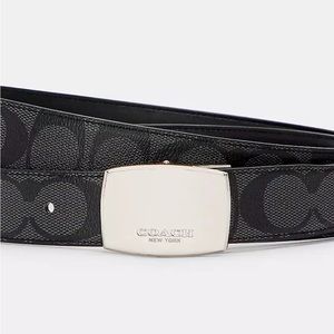 Coach Mod Plaque Cut To Size Reversible Belt Charcoal Signature coated canvas